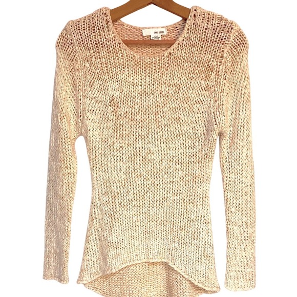 Sans Souci Sweaters - Sans Souci Peach Open Knit High Low Crew Neck Sweater ITW-049 Womens Small